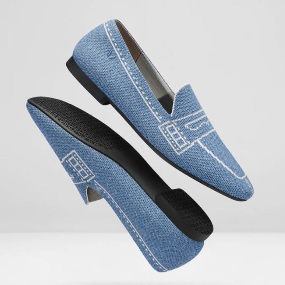 Vivaia Square-Toe Patterned Loafers - Denim Blue - NEVER WORN!